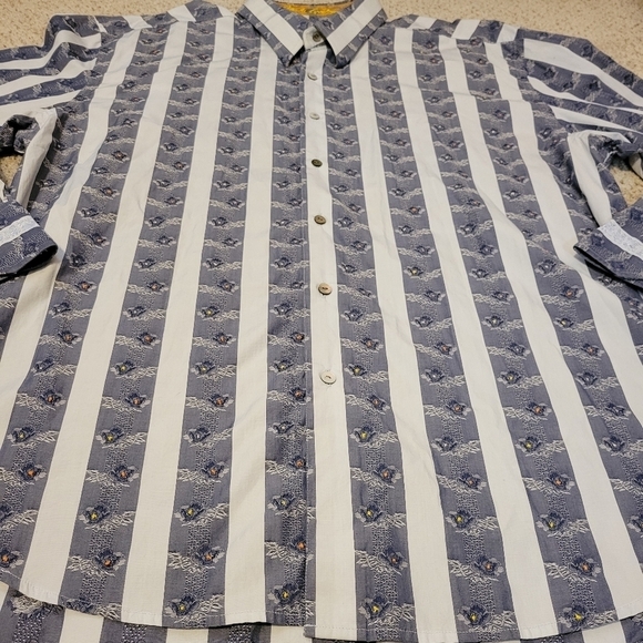 Robert Graham Men 3XL Flip Cuff Button Up Long Sleeve Shirt Stripes Roses Pearl - Picture 9 of 14